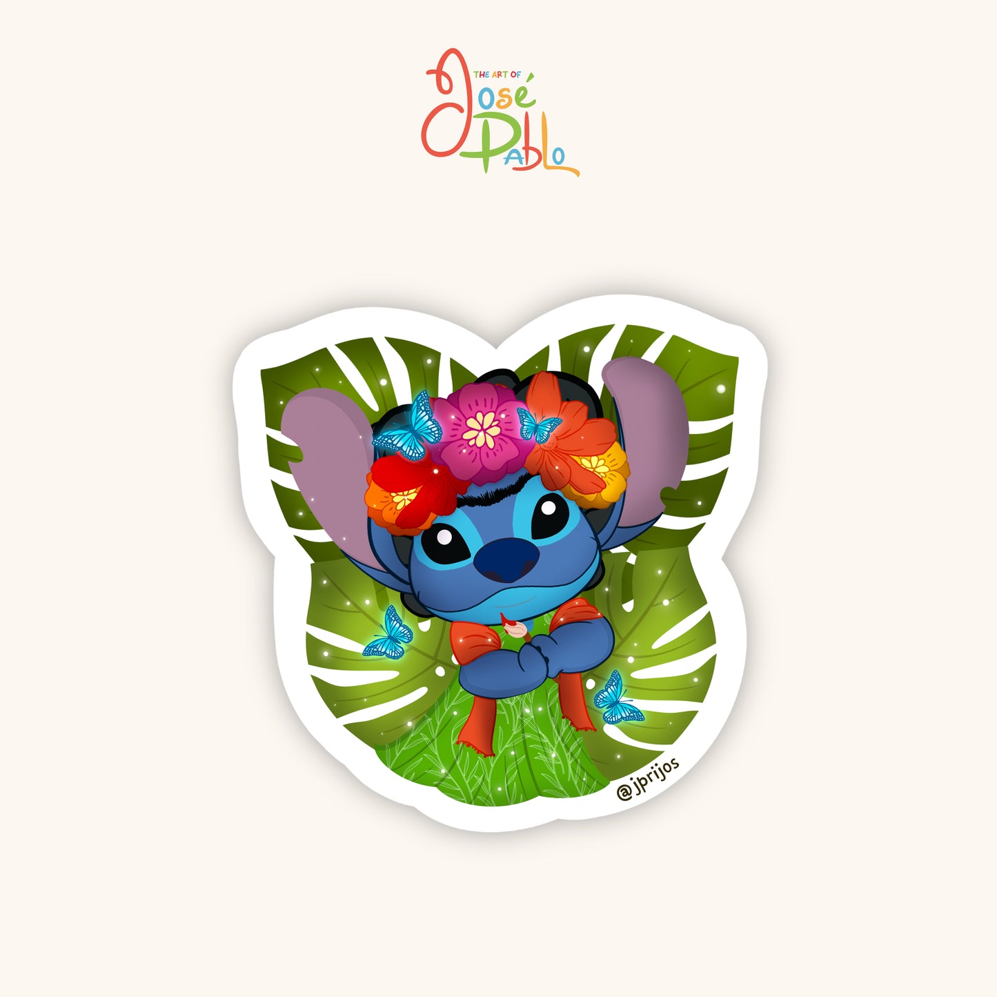 Stitch Crashes Frida Kahlo- Waterproof sticker