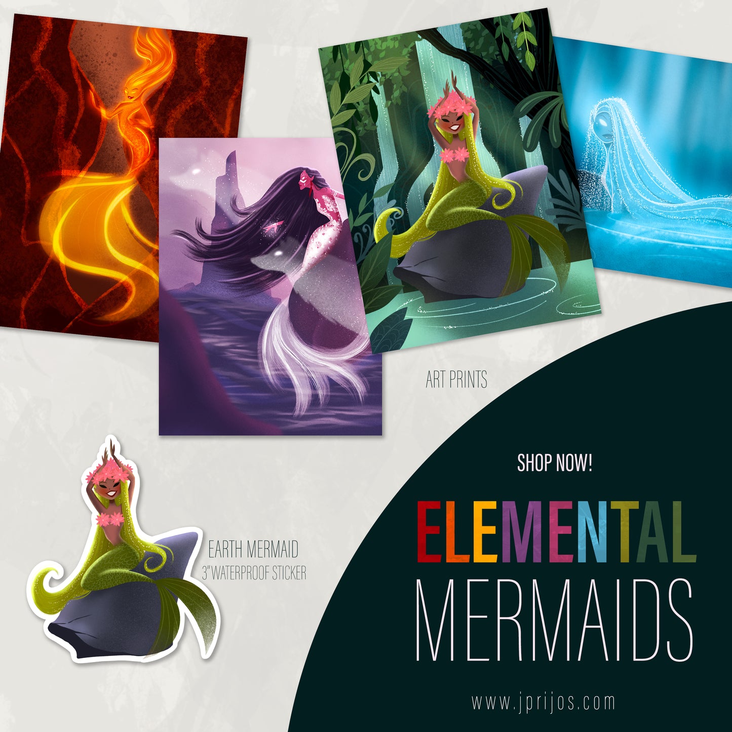 elemental mermaids print