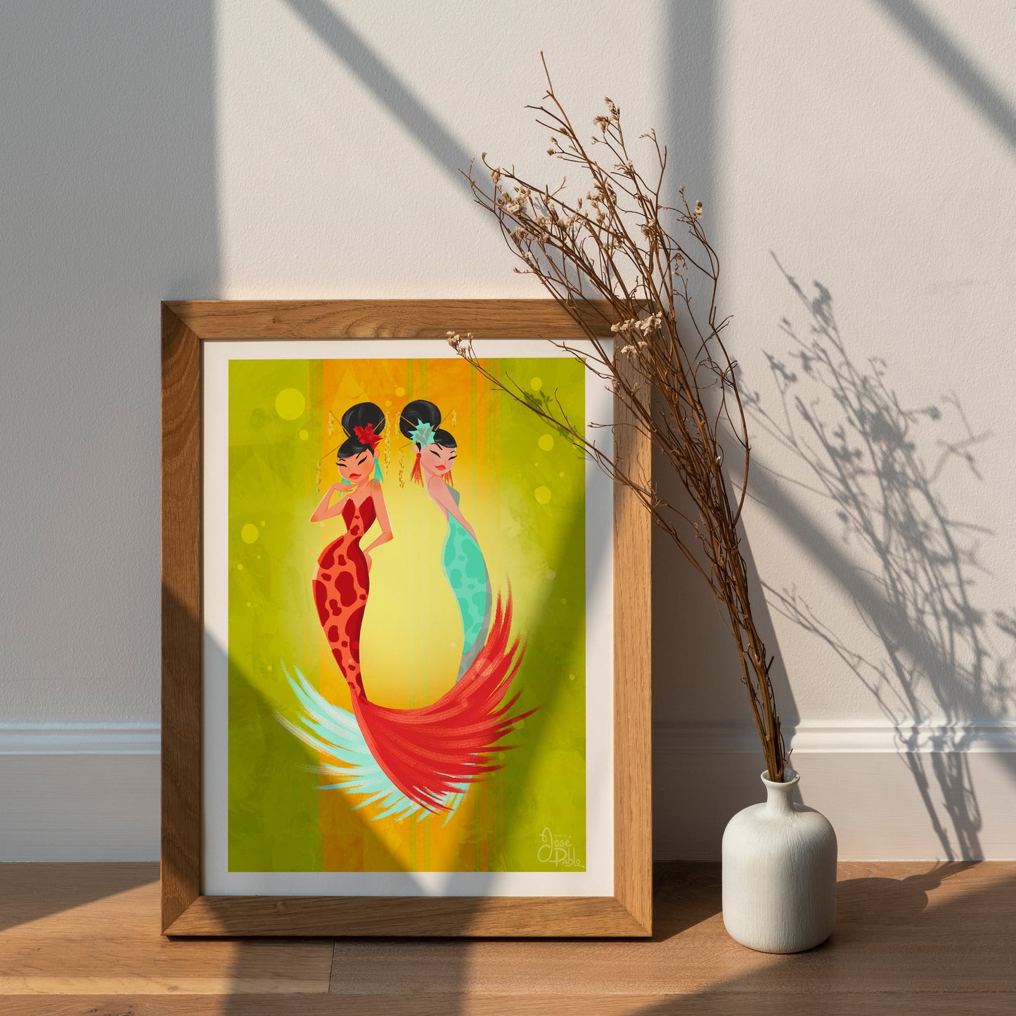 fire and ice mermaids art print