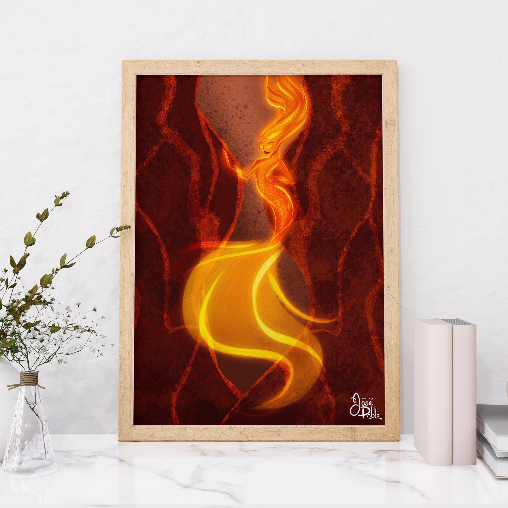 fire mermaid print