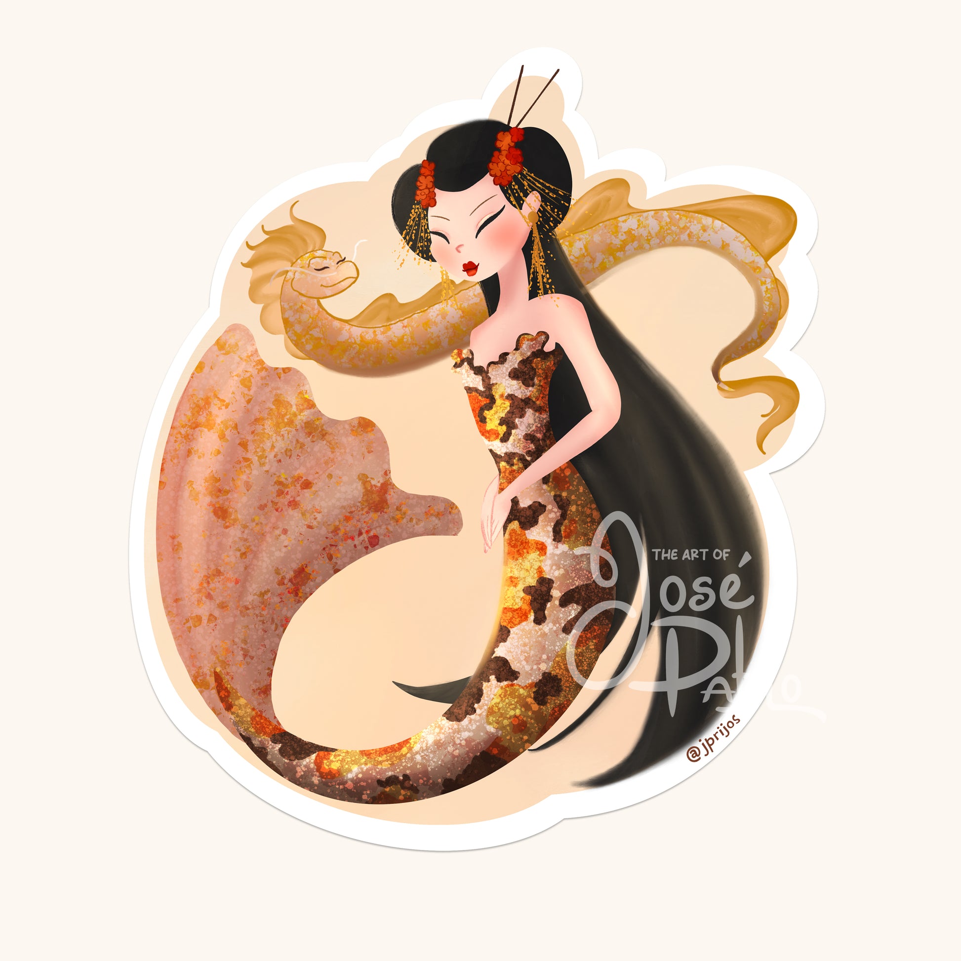 geisha dragon mermaid sticker  