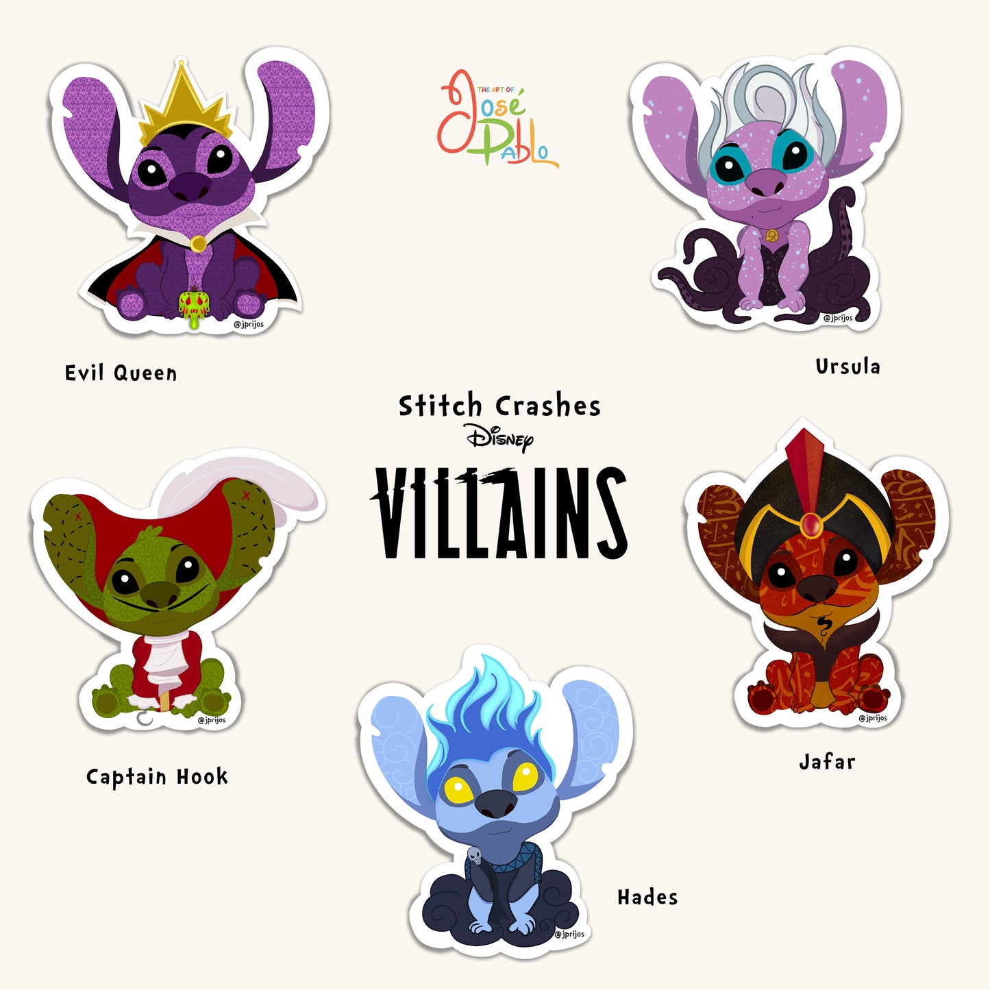 Pegatinas impermeables de Stitch Crashes Disney Villains vol. 1