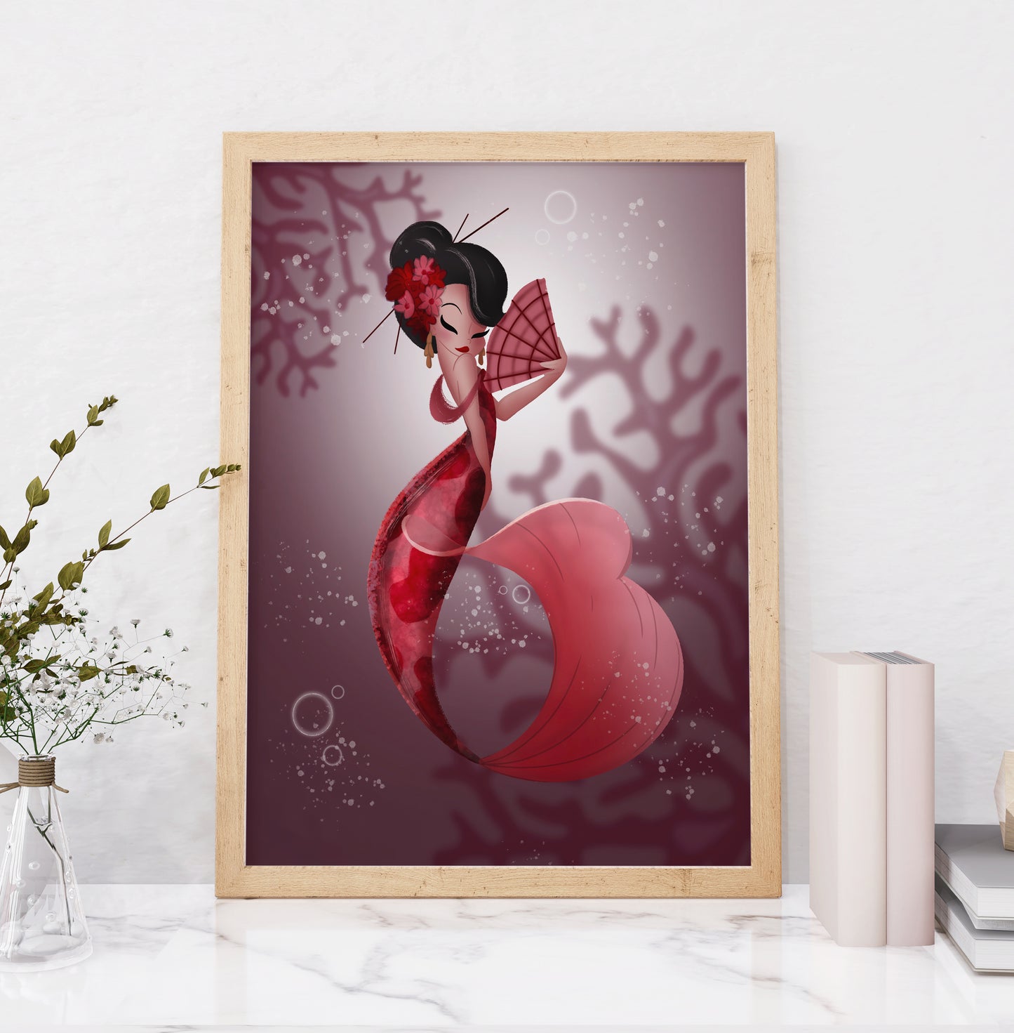 The Vermilion Bloom - Fantasy Mermaid Art Print