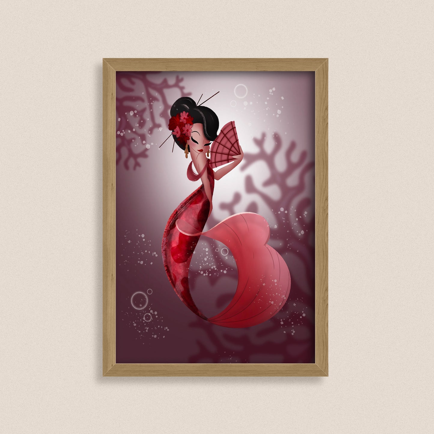 The Vermilion Bloom - Fantasy Mermaid Art Print