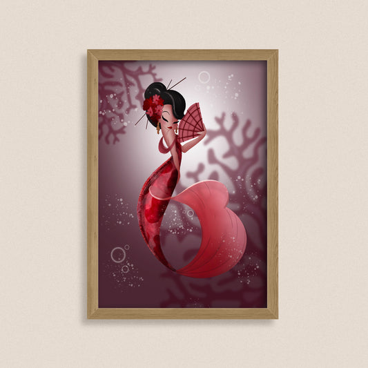 The Vermilion Bloom - Fantasy Mermaid Art Print