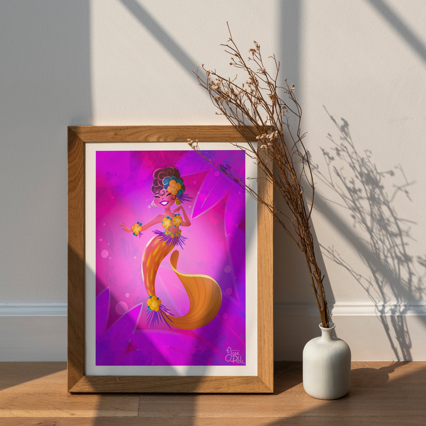 tropical mango mermaid art print