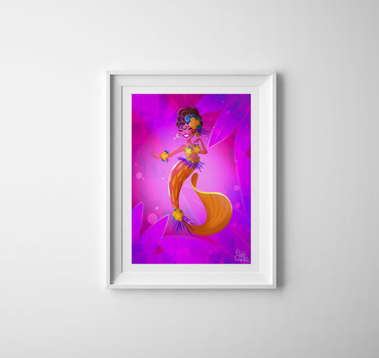 tropical mango mermaid art print