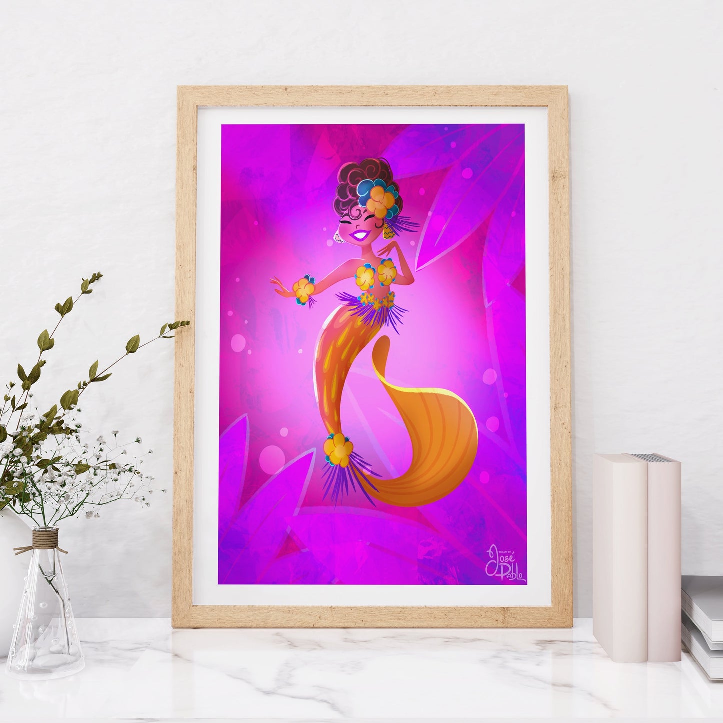 tropical mango mermaid art print