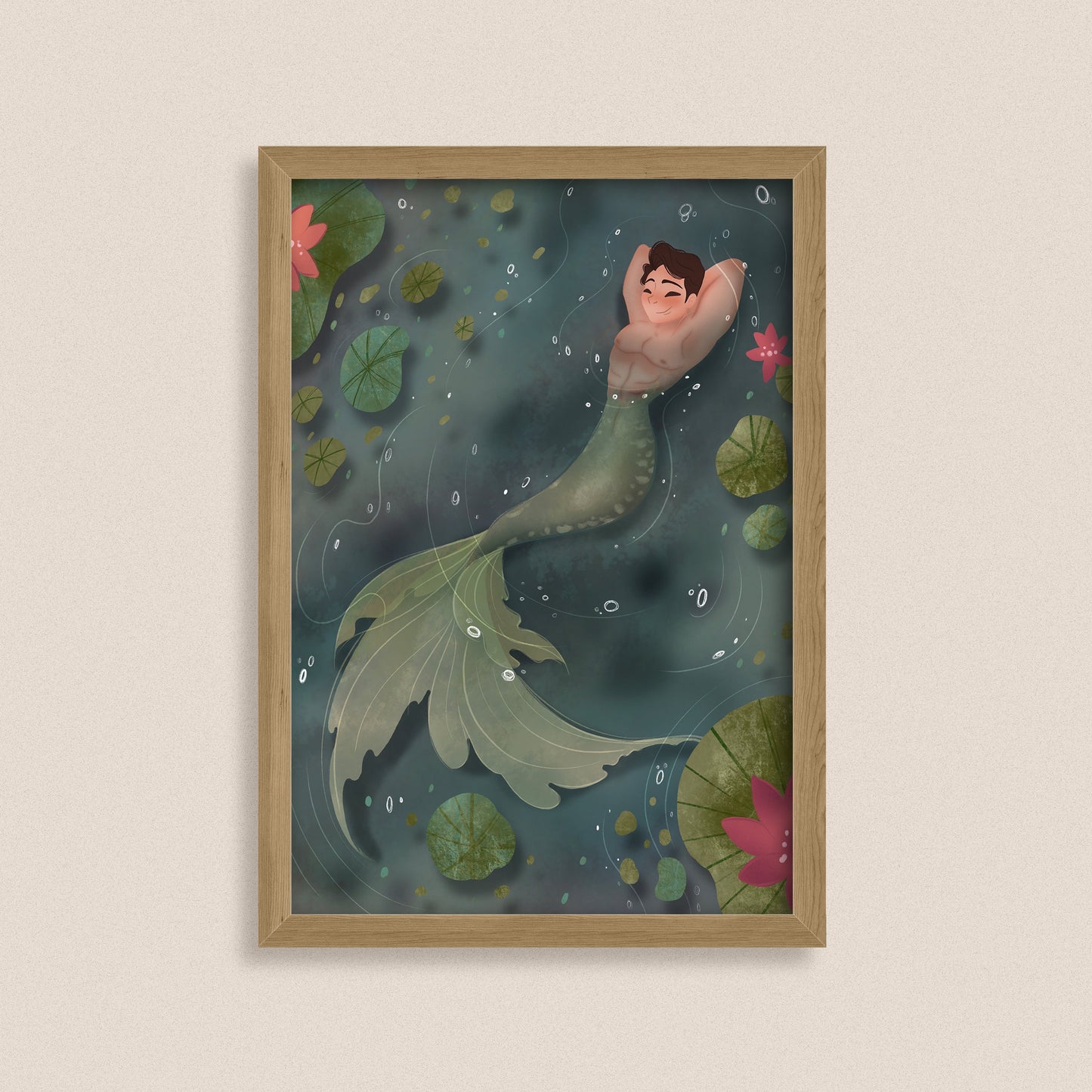Verdant Drift - Fantasy Merman Art Print