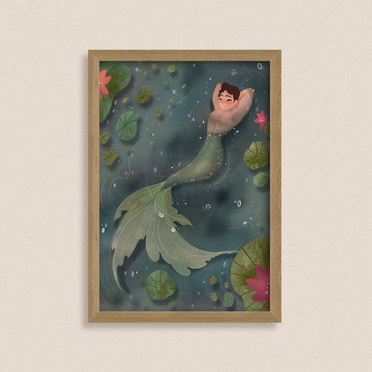 Verdant Drift - Fantasy Merman Art Print