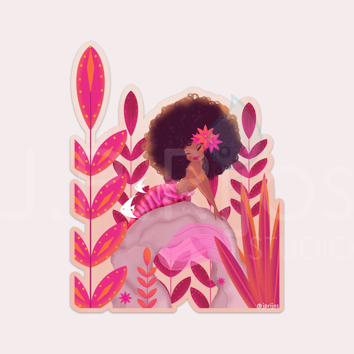 Pink Sunset Mermaid- Waterproof Sticker