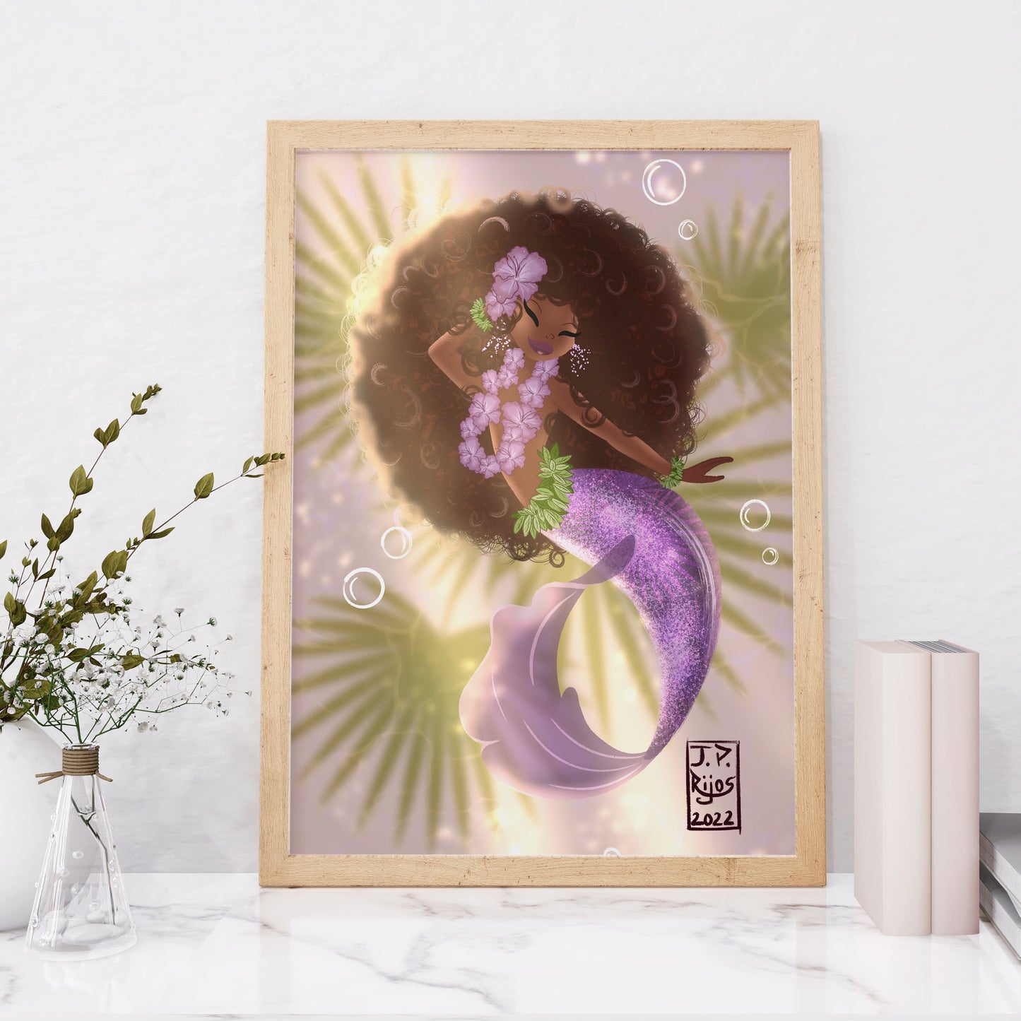 black mermaid art print 