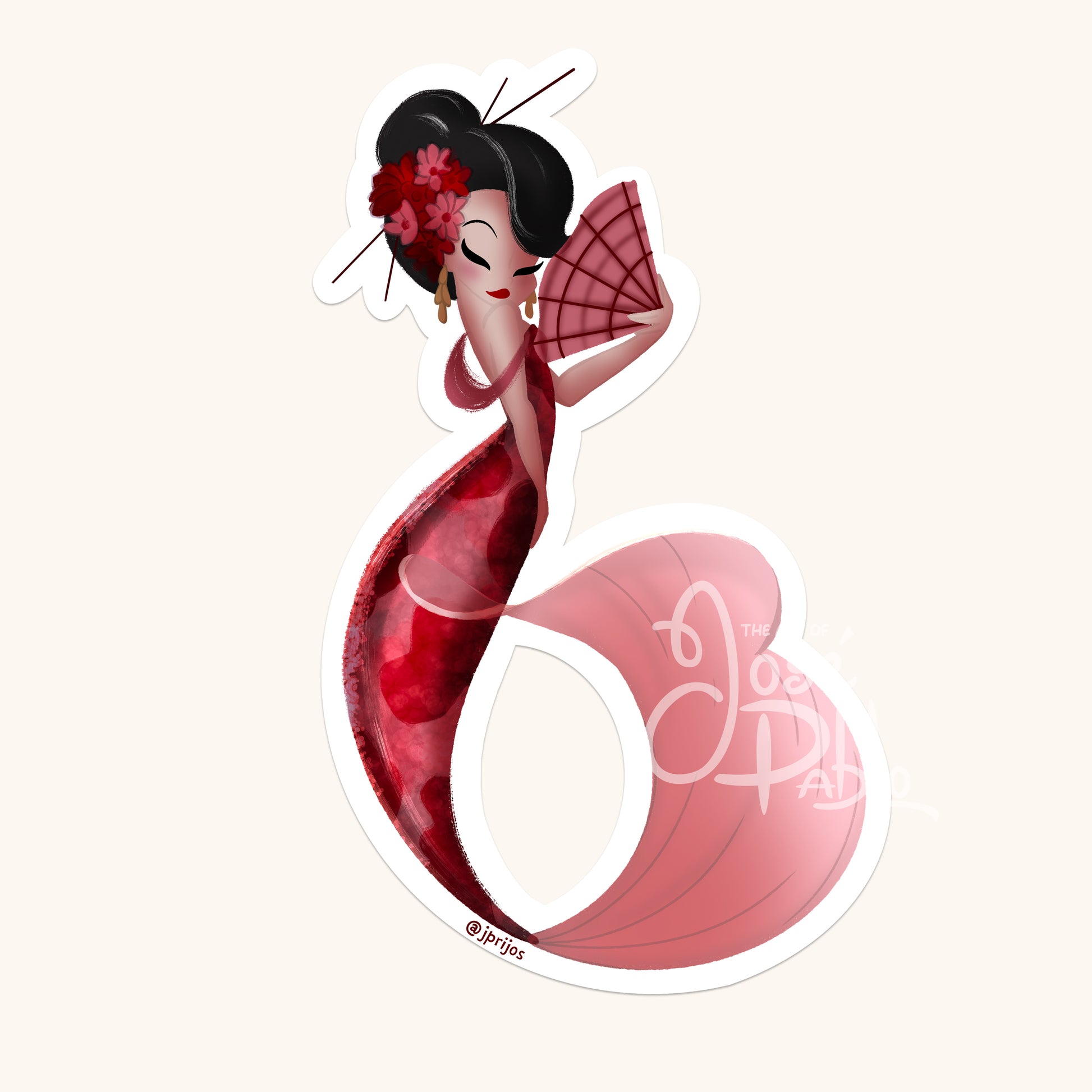 geisha mermaid sticker