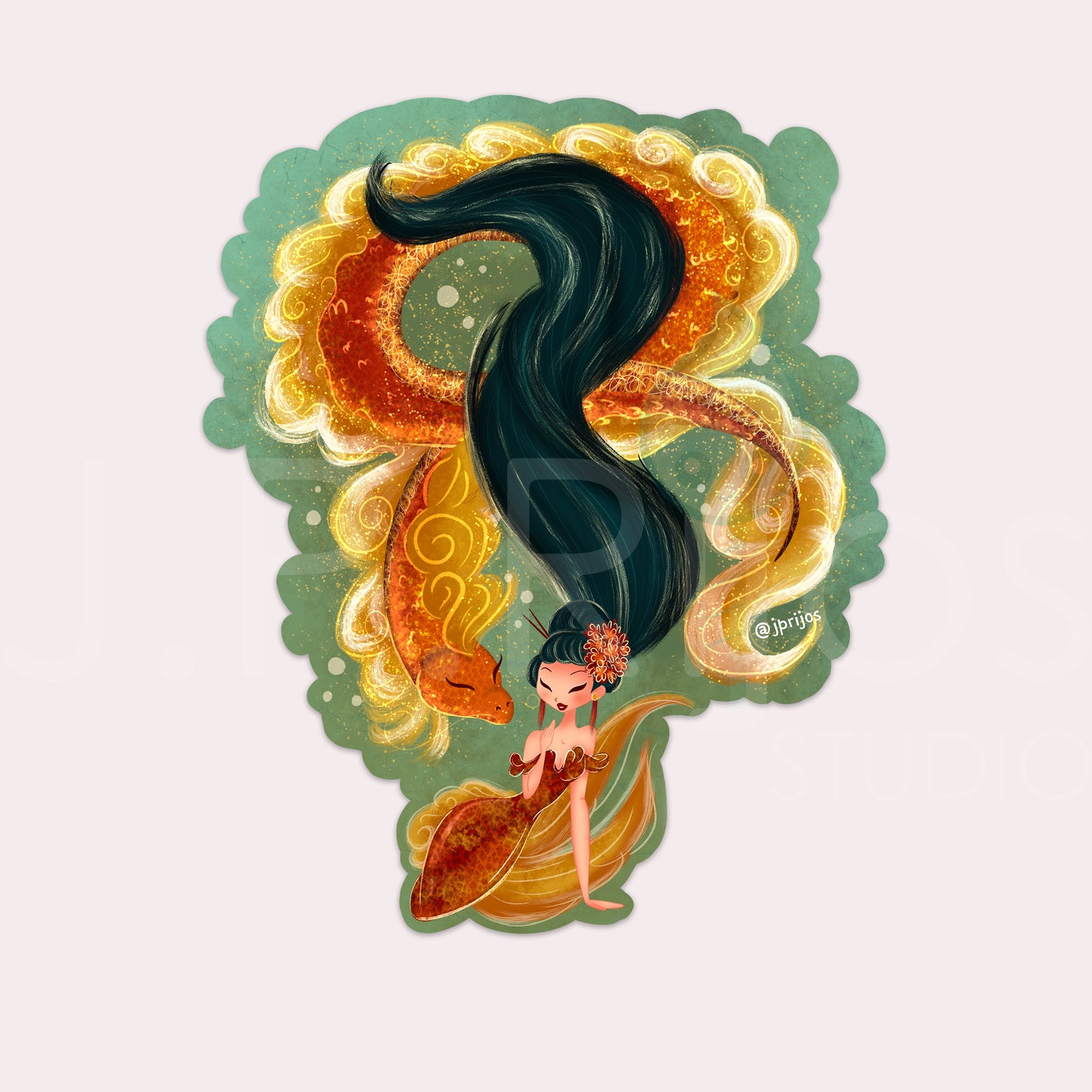 Chinese Dragon Mermaid- Waterproof Sticker